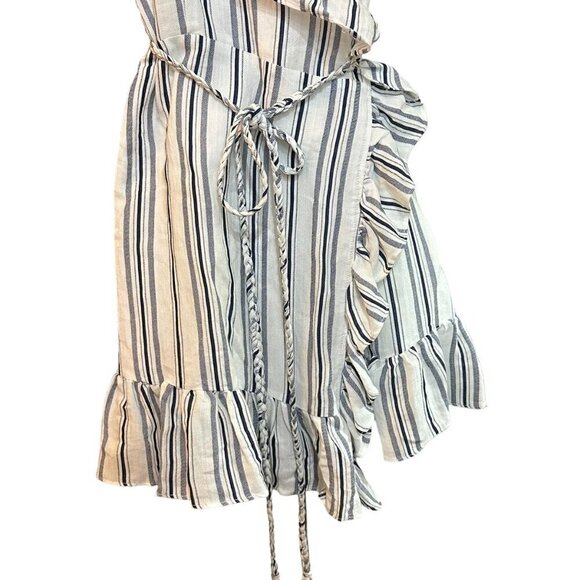 Aqua Ruffle Mini Wrap Dress Flutter Sleeve Navy White Striped Women's Size‎ M - Picture 5 of 10